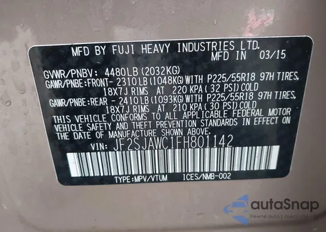 2015 Subaru Forester 2.5I Touring from USA, damaged, VIN JF2SJAWC1FH801142